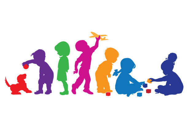 Silhouettes of young children at play. Silhouettes of young children at play.